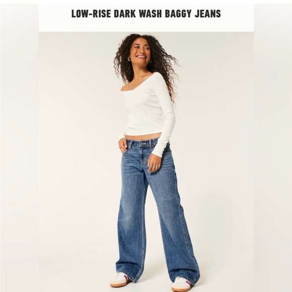 Hollister Low-Rise Raw Hem Baggy Jeans - Picture 1 of 8